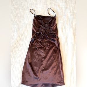 Windsor brown satin tie back form fitting mini dress size small